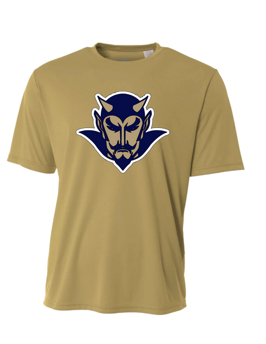 gold devil head logo tshirt